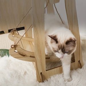Kalmerende houten kattenbedden voor binnenkatten, kattenhangmat houten schommelbed meubels huisdier speelgoed