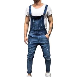 CALOFE Mode Gescheurde Gat Jeans Jumpsuits Mannen Casual Streetwear Verontruste Denim Overalls Hip Hop Bretels Broek US Size228U
