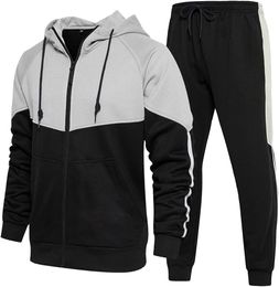 CALUOMATT Chándal deportivo con capucha para hombre, manga larga, cremallera completa, pantalones deportivos de 2 piezas