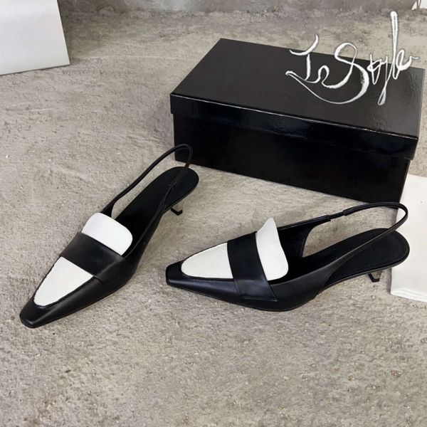 Calvinluo Chaussures Sandales de créateur pour femmes Talon bas 4 cm Bout pointu Sandales décontractées d'été Noir Charmant Chaussures habillées Mule Chunky Taille EUR 35-40