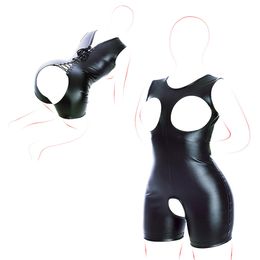 Camatech open kruisborst blootstellen bodysuit voor vrouwen BDSM bondage verstelbare lederen cupless crotchless straitjacket sexy speelgoed