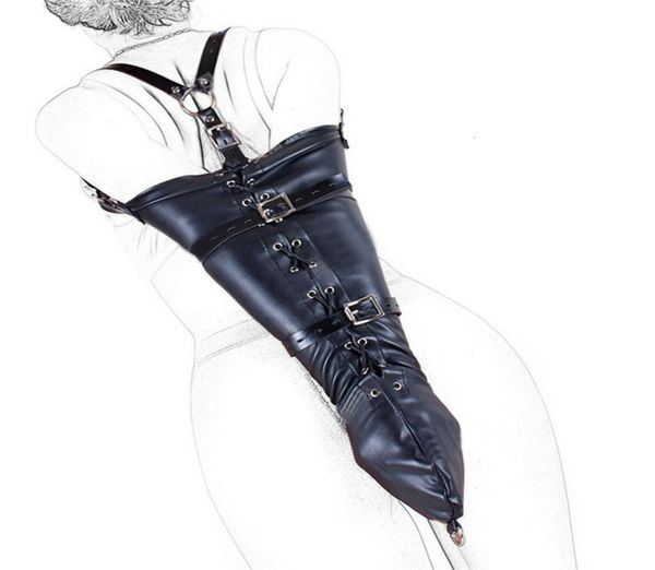 Camatech PU Cuir sur le bras épaule Binder Bondage Restauration des gants verrouillables Slave Lockable Glove Hand Armbinder Huisse Sex Toys Y19126839020