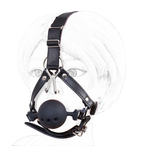 CamaTech Silicone grosses boules de bâillon creuses avec crochet de nez en métal BDSM grande bouche ouverte érotique esclave Bondage tête harnais jouets sexy