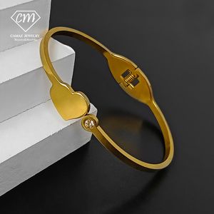 CAMAZ – Bracelet en acier inoxydable, bijoux à la mode, en or 18 carats, en forme de cœur, Design d'ouverture