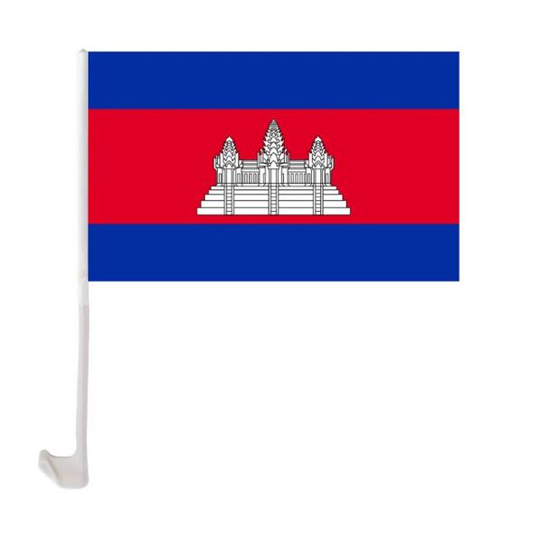 Cambodge voiture drapeau 30x45 cm fenêtre Clip drapeaux cambodgiens Polyester UV Protection voiture décoration bannière avec mât E0324