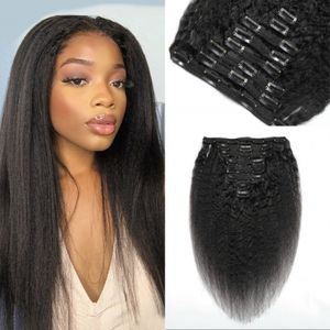 Cambodian Human Hair Kinky Straight Clip in Hair Extensions 8pcs/set Natural Color Coarse Yaki Clip in for Black Women