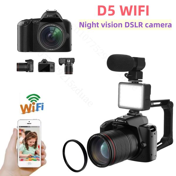 Videocámaras 2023 Producto D5 4K Cámara dual Alta definición 64 millones de píxeles Wifi DSLR Cam Belleza Videocámara digital Visión nocturna 231006