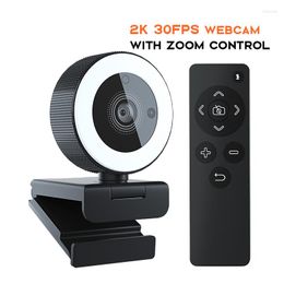 Caméscopes 2K HD 1080P 30fps Webcam USB avec télécommande Anneau lumineux de remplissage pour vidéoconférence Étudier Caméra de diffusion en direct Web Cam