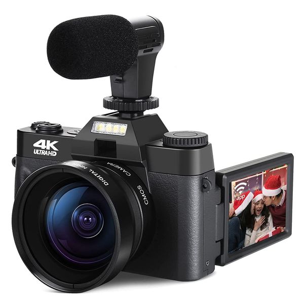 Caméscopes 48MP Appareil photo numérique Vlogging 4K Vidéo pour YouTube avec WiFi 3 