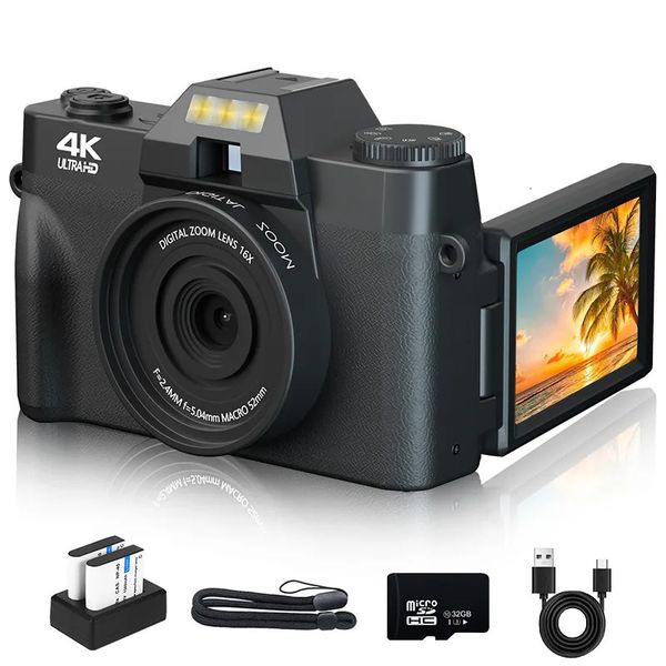 Filmadoras Câmera digital 4K para Pography 48MP Vlogging 3 polegadas 180° Flip Screen Builtin Flash e zoom 16X 231006