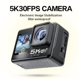 Videocámaras 5K 4K60FPS WiFi Cámara de acción antivibración Pantalla dual 170 ° Gran angular 30 m Deporte impermeable con control remoto 230830