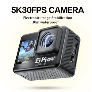 Caméscopes 5K 4K60FPS WiFi Antishake Action Camera Double écran 170 ° Grand Angle 30m Sport étanche avec télécommande 230830