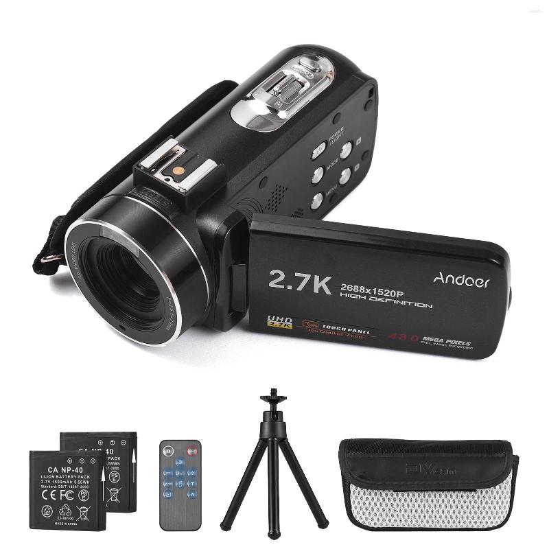 Camcorders Andoer 2.7K Digital Video Camera Camcorder DV Recorder 48MP 16X Zoom 3,0 tum IPS -pekpanel stöder ansiktsdetektering