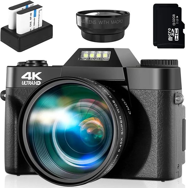 Camcorders Digitale Pography Camera 4K Vlog Selfie Camcorder Flip Screen 48MP Groothoek Macro 2 in 1 Lens Live Streaming 231006