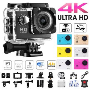 Camcorders Original Ultra HD 4K Action Camera 1080p / 30fps WiFi 2,0nch Écran 170D Casque sous-marin imperméable Go GO Recording Cameras Pro