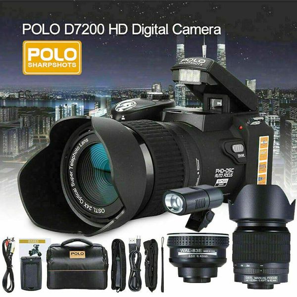 Caméscopes POLO D7200 2023 HD Appareil photo numérique 24X Telep o Grand angle Micro Batterie au lithium unique Caméra vidéo extérieure à trois objectifs 230830