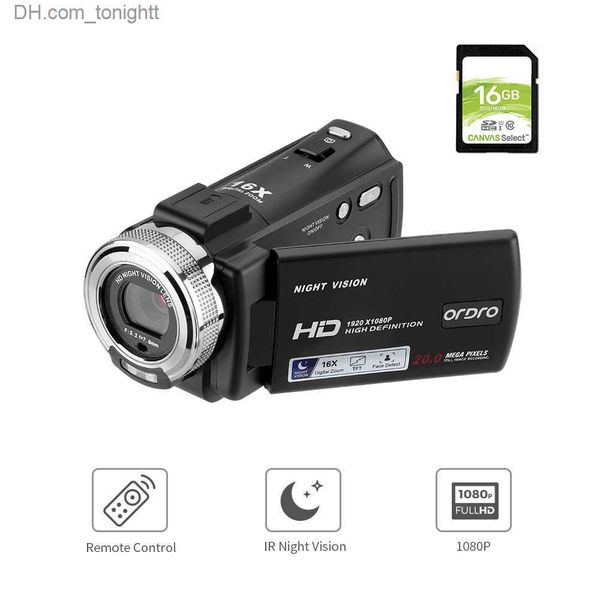 Caméscopes Caméra vidéo caméscope domestique rétro Full HD Ordro V12 1080P Vision nocturne infrarouge appareils photo numériques Mini enregistreur DV Filmadora Q230831