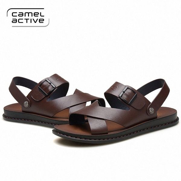 Camel Active Cuero genuino Hombres Moda Sandalias cómodas Ocio Hebilla Correa Zapatos de marca Sandalias de playa para hombre 3730 H40J #