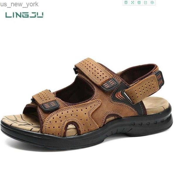 Camel Nuevo Verano Sandalias de cuero para hombre Tendencia de doble uso Ocio Playa Sandalias planas para hombre Zapatos casuales poco profundos L230518