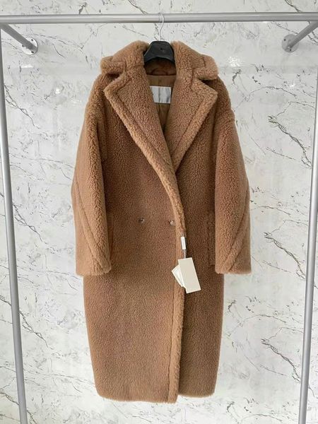 Manteau surdimensionné Camel MM ours en peluche icône manteaux longs fourrure de laine d'alpaga et soie vêtements d'extérieur pour femmes col à revers parkas d'hiver