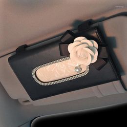 Camellia Crystal Rhinestone Auto Sun Visor Tissue Box Houder Lederen Bloem Interieur Papier Handdoek Opbergtas Accessoires1