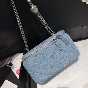 Camellia Women Mini Cosmetic Sac Denim Diamond Diamant Latted Luxury Hands Sac à main