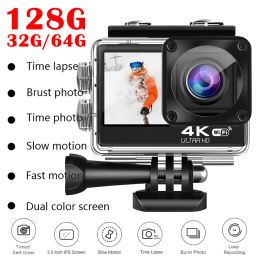 Camera 16MP WiFi Action Camera 4K/60fps Digitale videocamera Dual IPS -scherm Touch onder water Waterdichte helmvideo -opnamecamera