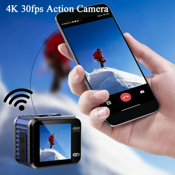 Caméra 4k 30fps Action WiFi Action Caméra Ultra HD Remote Control Mini Camera APPLICATION DU CAME DE MOTOROCLE DE MOTOROCLE CAMCROCRE pour la voiture Bicycl