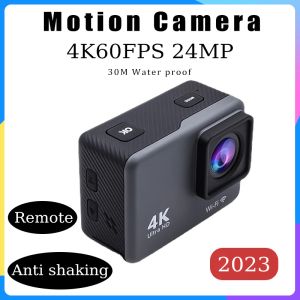 Camera 4K 60 / 30fps Action WiFi Camera Amérique imperméable Ultra HD Antichelake Motion Cameras 170 ° avec télécommande Cam de casque Cam de casque