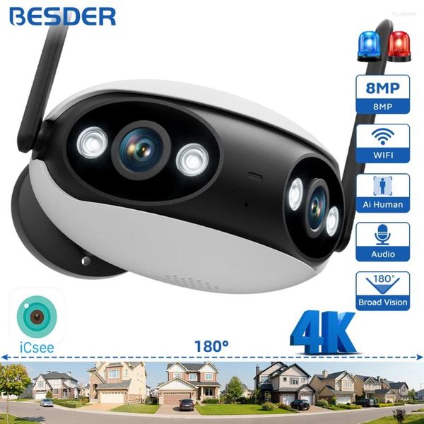 Caméra 4K 8MP panoramique 180 ° grand Angle de vue extérieur Wifi Surveillance Vision nocturne CCTV Protection de sécurité