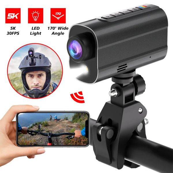 Caméra 5k HD Recording Action Camera Bike Motorcycle Caket Camera Mini Action Camera avec éclairage WiFi Synchronisation