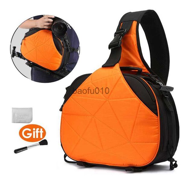 Accesorios de bolsas de cámara DSLR Triángulo de cámara Cuerpa Cosco de hombro Cuerpo impermeable Hombres suaves Mujeres Mujeres Negro Naranja Naranja para Canon Nikon SLR HKD230817