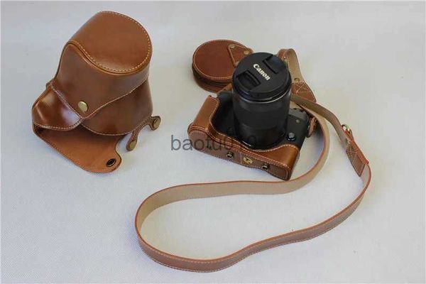 Accesorios de bolsas de cámara para Canon EOS M5 EOSM5 55-200 mm 18-150 mm con correa +mini bolsa +diseño de batería abierta nueva bolsa de cámara de cuero de luxury PU HKD230817