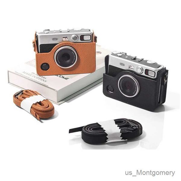 Accesorios de bolsas de cámara Case de cuero retro genuino para Fujifilm Instax Mini Evo Instant Camera Bolsa de almacenamiento Soft protectora con correa para el hombro