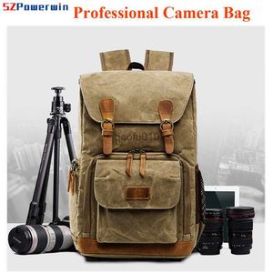 CAMERA TAG ACCESSOIRES POWERWIN Waterdichte camera Backpack Canvas Batik DSLR SLR Photo Studio Bag voor Canon/Nikon 15 inch Laptop Lens Tripod Telefoon HKD230817