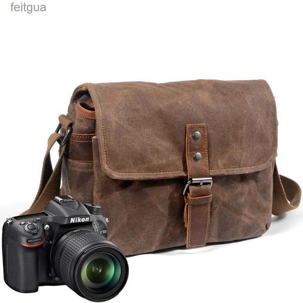 Accesorios para bolsas de cámara Bolsa retro Paquetes de fotografía a prueba de agua DSLR Estuche para hombro para lona Micro Single Messenger Men YQ240204