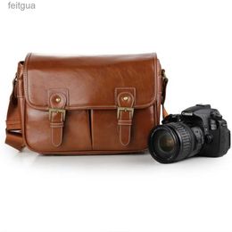 Sac pour appareil photo, accessoires rétro en cuir PU, étanche DSLR SLR, sac à bandoulière DV pour sacs de mode décontractés YQ240204