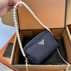 Camera Denim Pearl Sac crossbodybody Luxury Designer Marque Mode Sacs à bandoulière Chaîne sacs à main de haute qualité Femme Pourse Purse Sac de téléphone Portefeuille