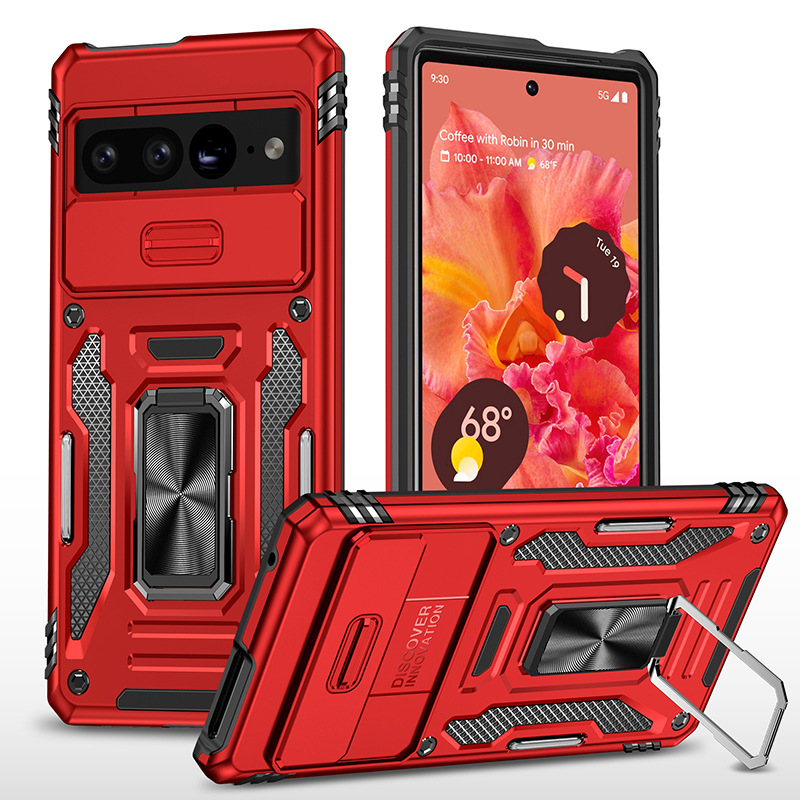 Camera Cases For Google Pixel 8 8A 7A 7 6 Pro Armor Antishock Sliding Window Phone Protection Ring Stand Shockproof Case