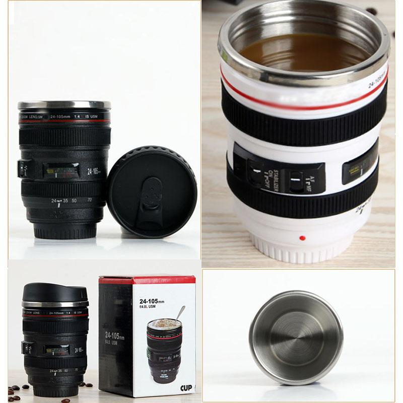 Kamera Lens Bardaklar 400 ml Kahve Kupa Paslanmaz Çelik Astar Çay Bardağı 5 Nesil Tumbler Seyahat Kupa SLR Lens Şişeleri