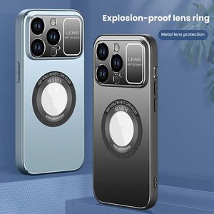 Coque de Protection d'objectif d'appareil photo pour iPhone 15 14 13 12 Pro Max 11 14Pro Max, antichoc, mat, magnétique, Charge sans fil, trou arrière avec LOGO