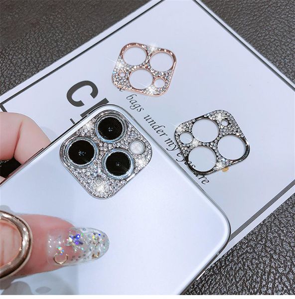Caméra lentille housse de protection paillettes coques de téléphone pour iPhone 11 12 Pro Max cadre en métal diamant paillettes protecteurs MQ100