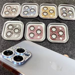 Protecteur d'objectif en verre trempé pour appareil photo de téléphone, paillettes diamant, pour iphone 14 13 12 mini 11 pro max, alliage de titane bling bling avec boîte de vente au détail