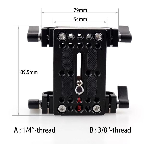 Plaque de montage de caméra Plaque de montage de monopode de trépied avec pinces de tige de 15 mm Bloc de rail pour rail de support de tige Appareil de caméra DSLR