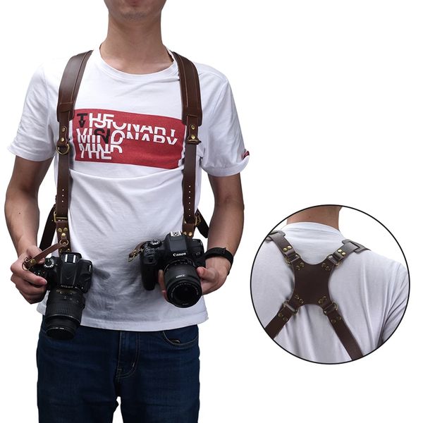 Sangle d'appareil photo en cuir DSLR Double épaule Accessoires de photographie Harnais