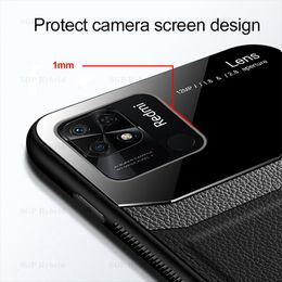 Camera Temperred Protect for Xiaomi Redmi 10c 6.71 '' Case Redmi10 C Redmy 10 C C10 Luxury Texture en cuir de luxe Fundas de couverture anti-knock