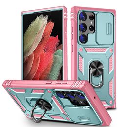 Fundas con ventana para cámara para Samsung Galaxy S23 FE S22 A24 A23 A14 A54 A13 A33 A53 A32 Ultra Plus 4G 5G, funda para teléfono con soporte