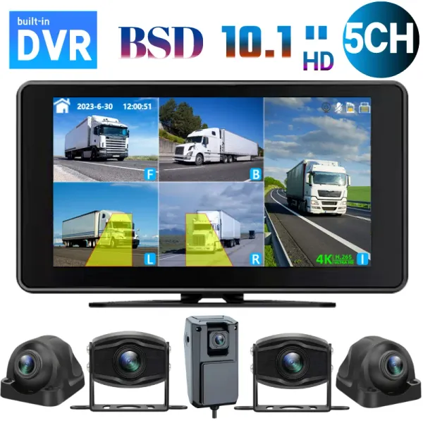 Cameras 10,1 pouces de moniteur AHD Système BSD Tactile Écran tactile pour voiture / bus / camion 5 canaux CCTV DVR Campons Couleur