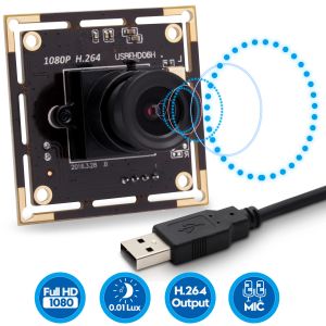 Cámaras 1080p Full HD IMX323 Baja iluminación 0.01lux CMOS H.264 AEC AEB AGC CCTV PCB Board Módulo de cámara de datos USB con micrófono de audio