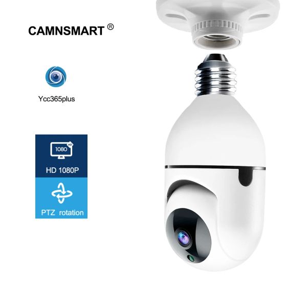 Caméras 1080p Caméra wifi e27 ampoule ycc365plus mini PTZ HD Vision nocturne infrarouge Talon Talk Baby Monitor Home Security Smart View